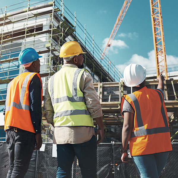 crane operator and supervisor on construction site pointing on crane